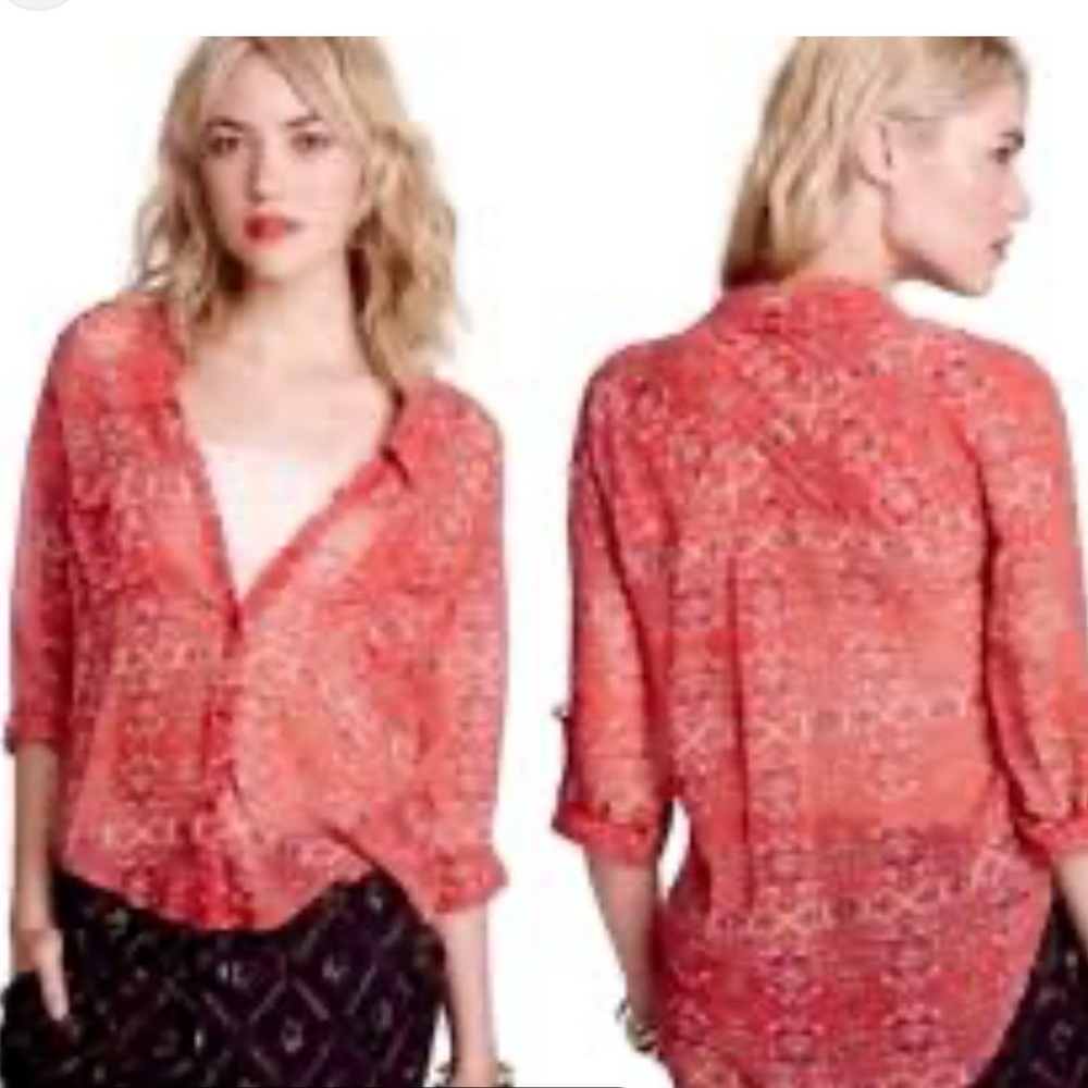 Free People Vibrant Button-Down Shirt Medium